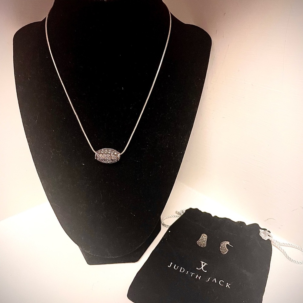 Vintage Judith Jack Sterling Silver and Marcasite Pendant Necklace and Earrings